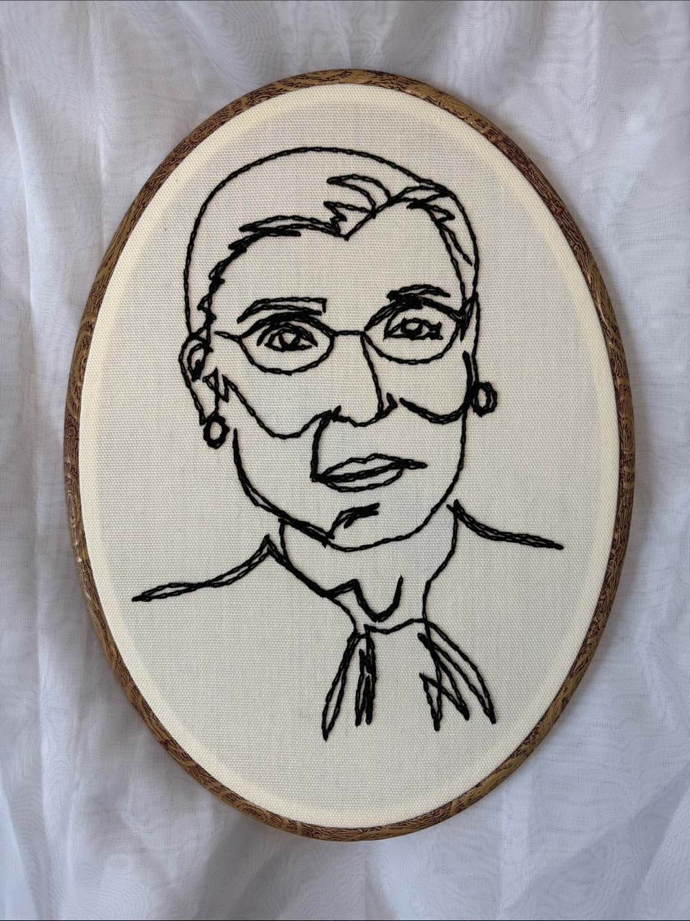 Handmade Ruth Bader Ginsburg Embroidered Hoop Art